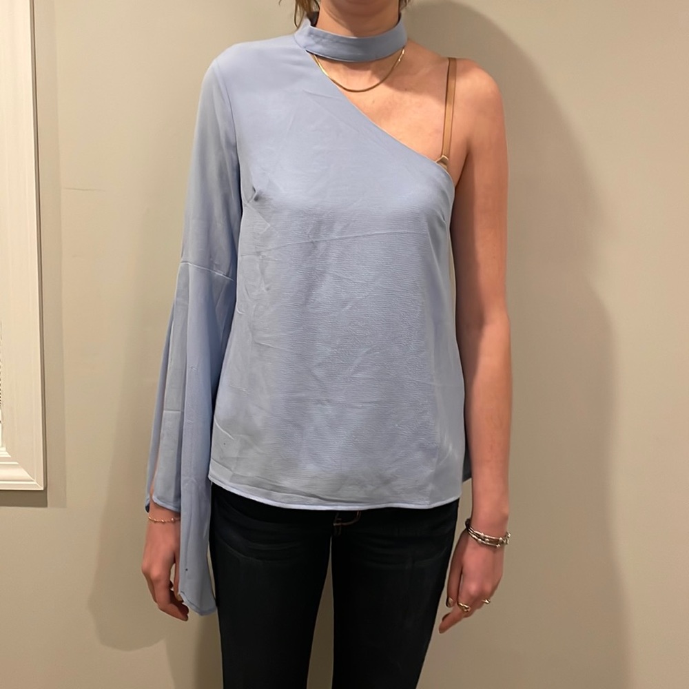 Blue one shoulder flowy top